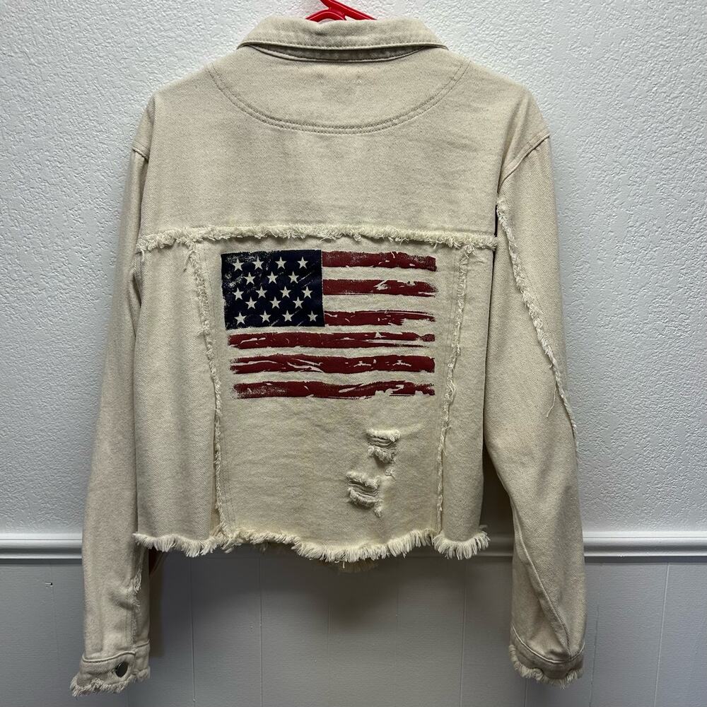 POL, Women’s Long Sleeve Sz M Long Sleeve Jacket With American Flag On The Back - Picture 9 of 15